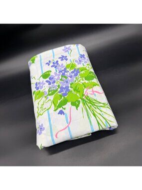 Vintage Floral Queen Flat Sheet Purple Flower Bouquet Blossoms Stevens Utica USA